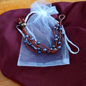 Leather and Pearl Bracelet